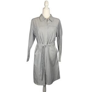 NEEDHAM LANE Womens Blue White Pinstripe Shirt Dress L Midi 100% Cotton Classic